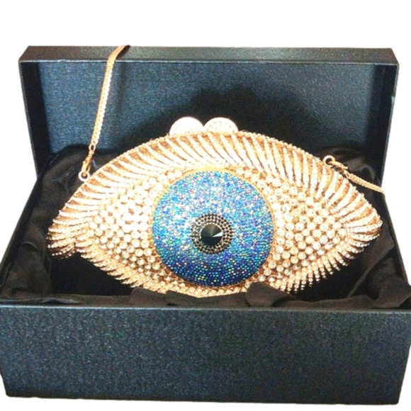 Evil Eye Rhinestone Bling Purse | Sparkly Structured Handbag NIB - Picture 2 of 12